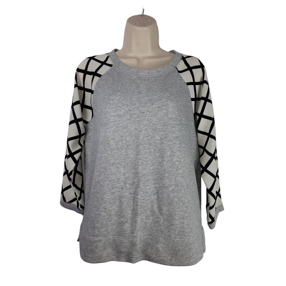 J Crew SZ S Gray Patterned Panel long Sleeve Sweatshirt ‎ Women's